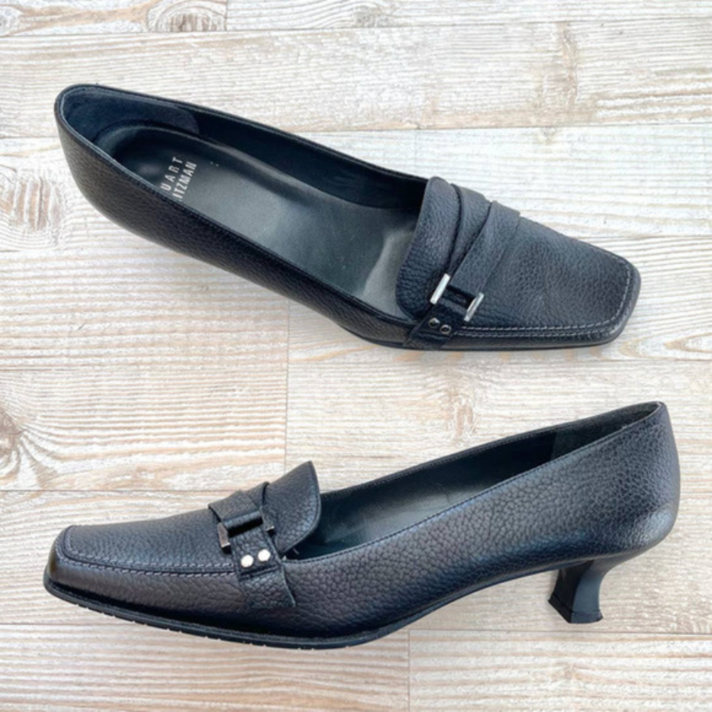 Stuart Weitzman Stanza‎ Leather Kitten Heel Pumps | Black 8